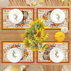 Linen Fall Placemats Set of 4 - Farmhouse Table Mats for Home Decor - Autumn Thanksgiving Kitchen Dining Room Table Decorations