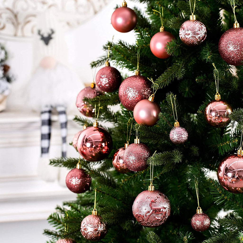 Senjie Rose Gold Shatterproof Christmas Ornaments, 32 Pcs, Plastic, Hanging, Christmas, Wedding