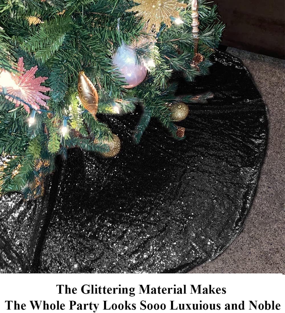 Partisout Black Sequin Tree Skirt Glitter Christmas Trees Skirts Colorful Holiday Halloween Celebration Supplies