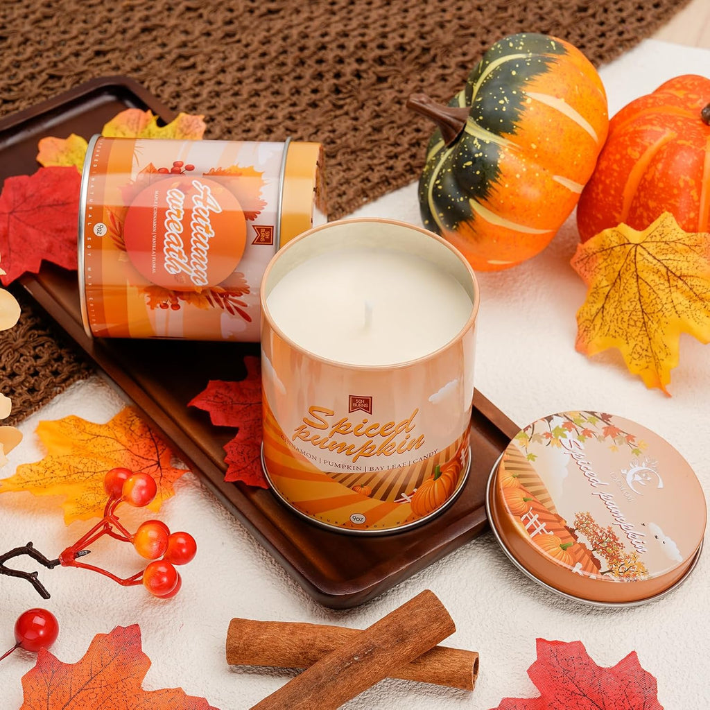 Set of 6 Fall Scented Candles 9 oz Aromatherapy Non Toxic Soy Wax Birthday Candles for Halloween Christmas Easter, Birthday Gifts for Women Men Back to School Gifts for Students, 6 Warmful Scents