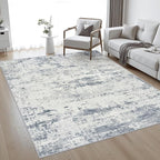 Area Rug Living Room: 4x6 Modern Washable Soft Carpet Blue Grey | by FXRHLP