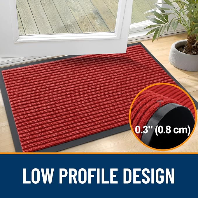 OLANLY Front Door Mat 35x23, Waterproof Heavy-Duty Indoor Outdoor Doormat | Red - Image 4