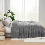 Snuggle Sac Queen Size Bedding Blanket Black, Super Soft Warm Cozy Bed Blankets Oversized Fuzzy Plush Blankets for Bed, Bedroom, Heather Black, 90x90 inches