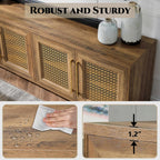 JYED Mid Century Modern TV Stand for TVs up to 75 Inch, with Hollow Metal Mesh Decorated，Boho TV Console with Storage Cabinet,Cable Holes, TV Stand for Living Room, 69.5"x15.6"x24.8", Rustic