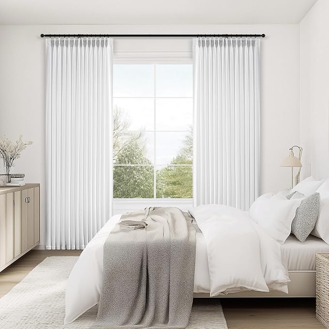 Topfinel Beige White Pinch Pleat Linen Curtains - Image 2