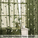 MIULEE Olive Green Sheer Curtains 2 Panels Leaf Patterned, W52 x L96 | - Image 5
