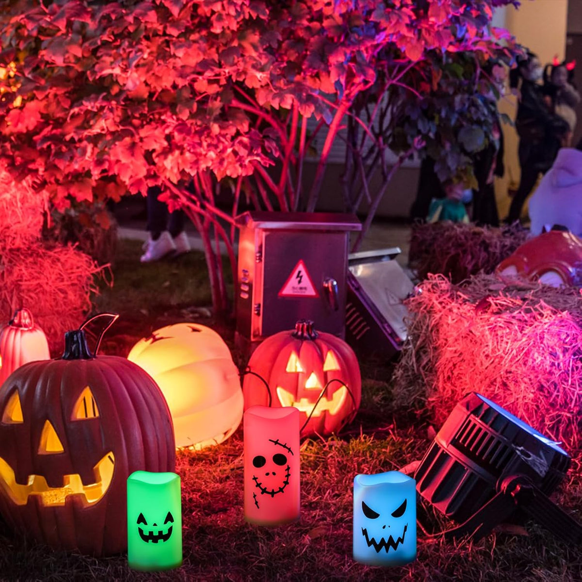 GenSwin Flameless LED Pillar Candles - Battery Operated, 12 Color Changing, Remote Timer, Perfect for Halloween, Fall Decor (3 x 4 x 5')