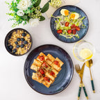 LERATIO Ceramic Dinnerware Sets for 4,Stoneware Coupe Plates and Bowls Sets,Highly Chip and Crack Resistant | Dishwasher & Microwave & Oven Safe Dishes set,Reactive Glaze Dinnerware- Service for 4