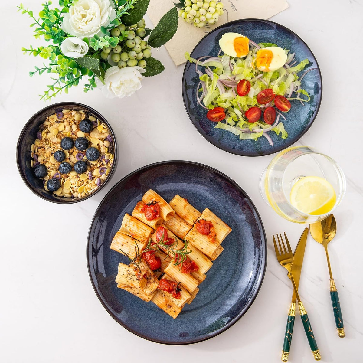 LERATIO Ceramic Dinnerware Sets for 4,Stoneware Coupe Plates and Bowls Sets,Highly Chip and Crack Resistant | Dishwasher & Microwave & Oven Safe Dishes set,Reactive Glaze Dinnerware- Service for 4