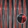 BRAVESHINE Tinsel Photo Backdrop Curtains - 2 Pack 3.2x8.2ft Black Red Foil Fringe Streamer Curtain for Halloweens, Lantern, Pumpkin, Home, Indoor or Outdoor Party Supplies Decorations