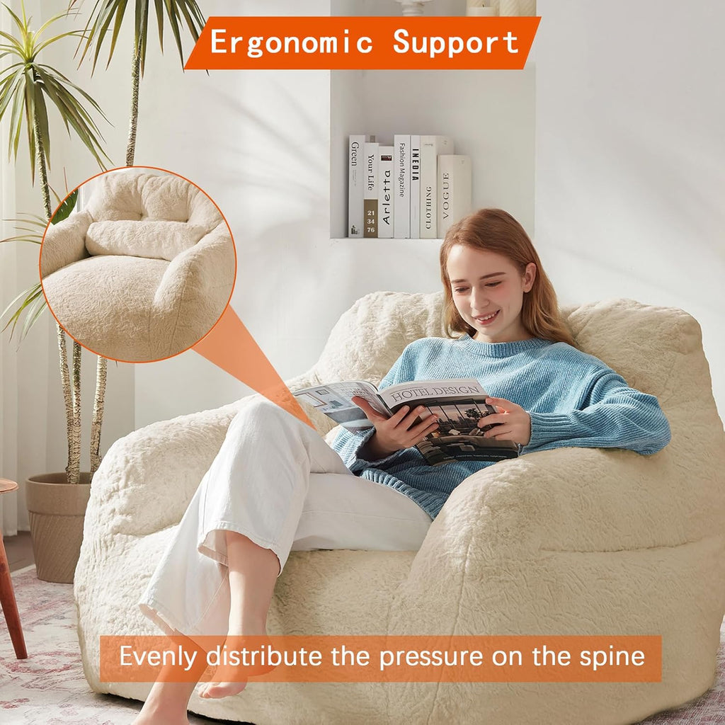 Bean Bag Chair for Adults with Pillow,Oversized Bean Bag Couch for Adults Chairs,Giant Lazy Couch Sofa Chairs with Filler,Large Reading Chair for Living Room Bedroom,Apricot