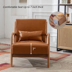 INZOY Mid-Century Modern Accent Chair Set of 2, PU Leather Reading Armchair with Waist Cushion, Upholstered Living Room Chairs for Bedroom Sunroom, Camel Set