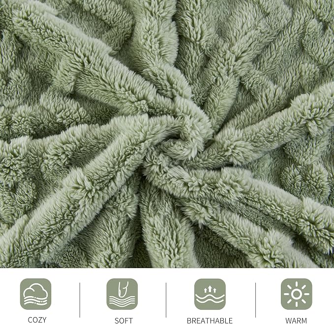 Aganear Fleece Throw Blanket for Couch Sofa 60"x80" Sage Green | Lightweight - Image 9