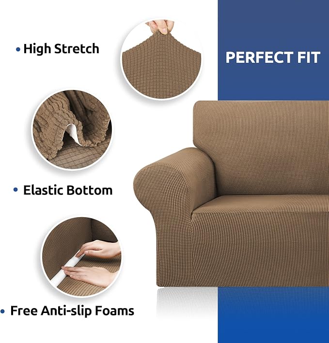 Stretch Oversized Couch Covers for Sofa Slipcover, Camel | 1-Piece Washable - Image 6