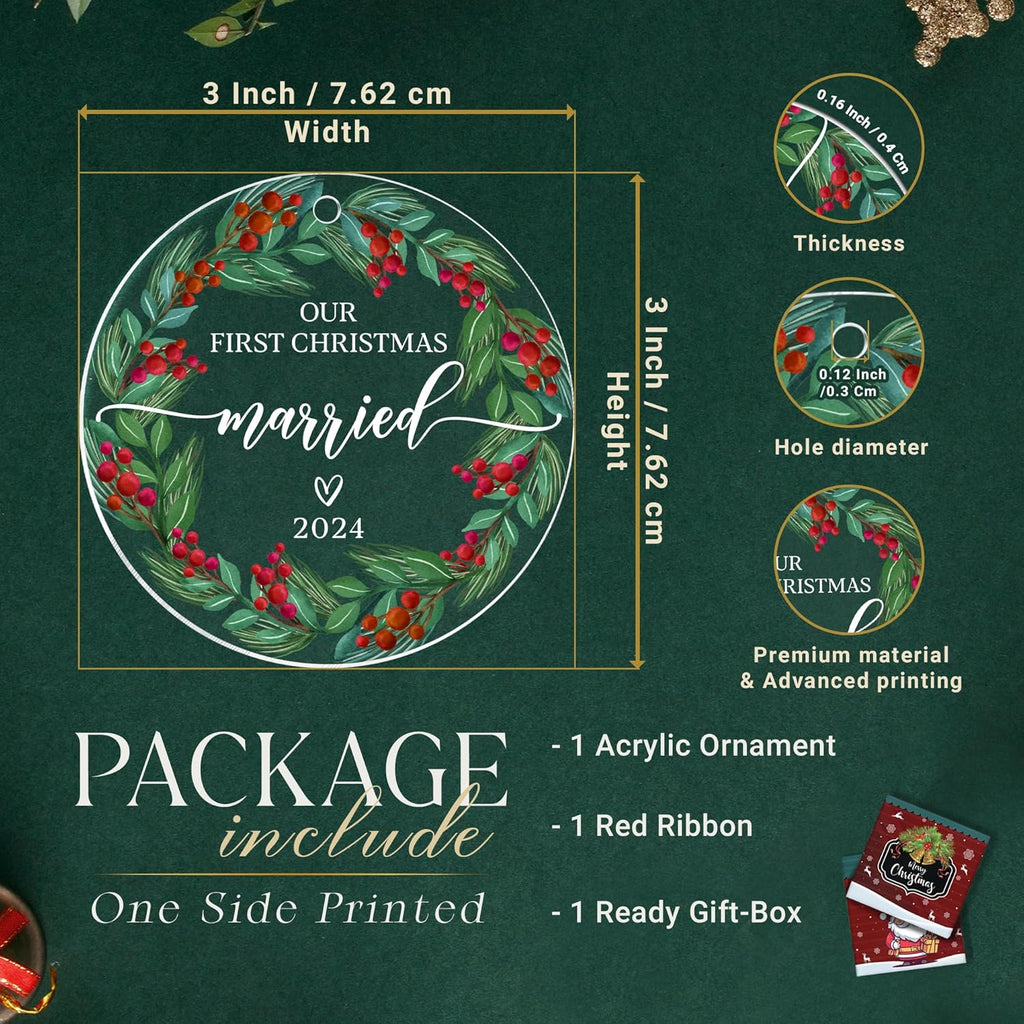 Engagement Gifts for Couples, Our Christmas Married Ornament 2024, 1st Christmas As Mr and Mrs, Wedding Gifts for Couple 2024, Bridal Shower Wedding, Just Married Ornament