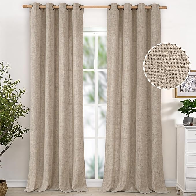 YoungsTex 90 Inches Long Oatmeal Linen Semi Sheer Curtains by YoungsTex