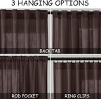 Coffee Linen Curtains for Living Room Back Tab Rod Pocket Semi Sheer Curtains - Image 3