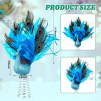 Retisee 15-Inch Christmas Peacock Tree Topper - Artificial Feather Glitter Blue Ornament for Indoor Outdoor Tree Home Decor