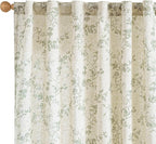 Green Vintage Floral Linen Curtains Farmhouse 50W X 90L 2 Panels | Elisa Series by Lazzzy