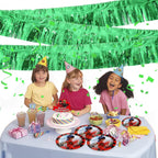 Green Foil Fringe Garland 10FT 2packs, Metallic Foil Tinsel Fringe Banners for Parade Float Decorations Wedding, Birthday Party Graduation (Two Green)