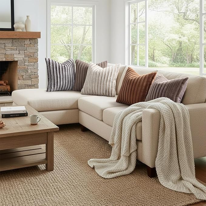 decorUhome Fall Faux Fur Throw Pillow Covers 18x18 Set of 2 Brown White | - Image 7