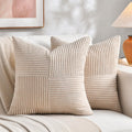Fancy Homi 2 Packs Tan Euro Decorative Throw Pillow Covers 28x28 Inch for Living Room Couch Bed, Farmhouse Boho Home Decor, Soft Corss Corduroy Patchwork Textured Square Beige Cushion Case 71x71 cm