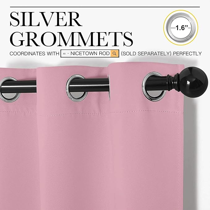 NICETOWN Crystal Pink Blackout Curtains Grommet - Image 3
