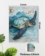 Coastal Sea Turtle Canvas Wall Art Turtle Nautical Ocean Theme Print Poster Framed Picture Painting for Home Beach House Bedroom Wall Decor 8x10 Inch
