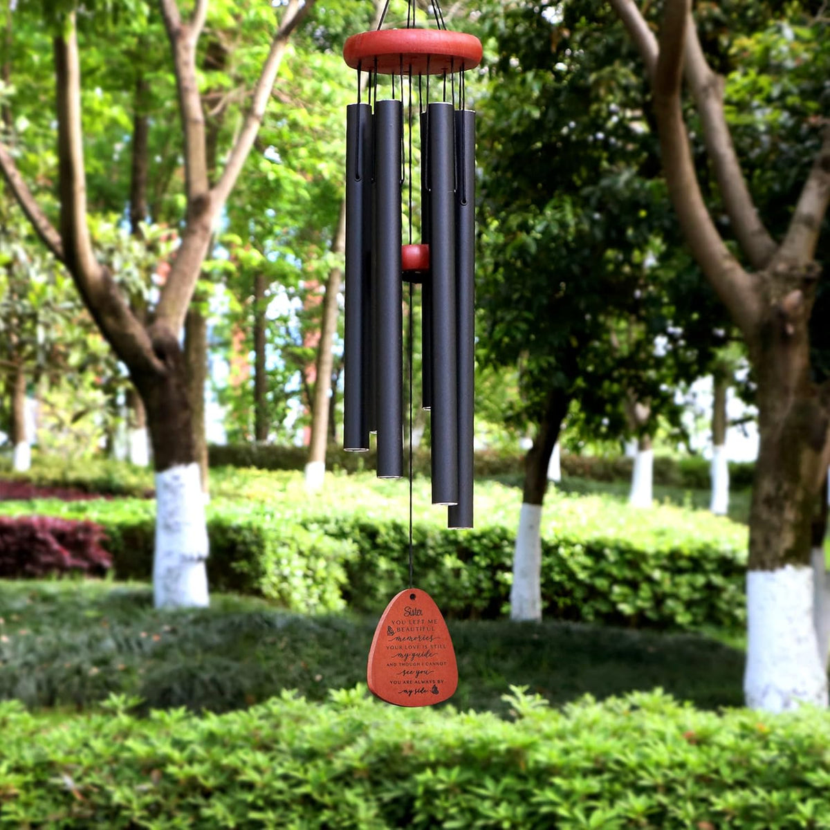 Memgift Memorial Wind Chime for Loss of Sister - Sympathy Gift for Bereavement - Outdoor Wind Chimes for Loved One - 32 Inch Solid Beech Wood Remembrance Chime for Garden & Patio