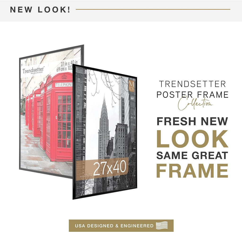 MCS Trendsetter Movie Poster Frame 27x40 Black High-Gloss, Vertical & Horizontal Wall Hanging Large Picture Frame for Photos, Artwork & Custom Posters (1-Pack)