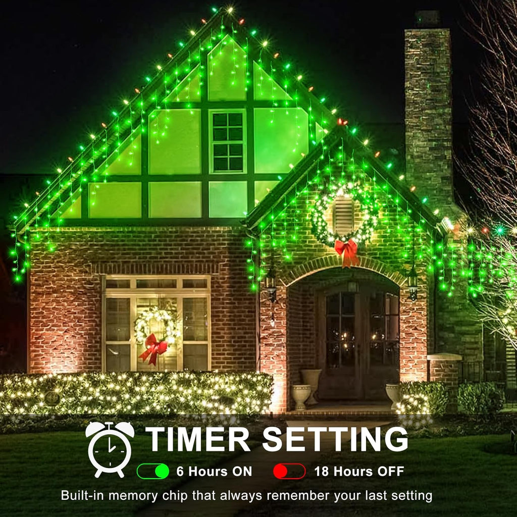 Icicle Lights for Outside, 33FT 400 LED Christmas Lights Outdoor with 8 Modes 75 Drops, Waterproof Connectable Twinkle String Decoration Light for Home Eaves Party Yard Garden Decor, Green