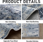 9x12 Area Rugs for Living Room: Washable Abstract Blue Gold Badroom Carpet | - Image 5