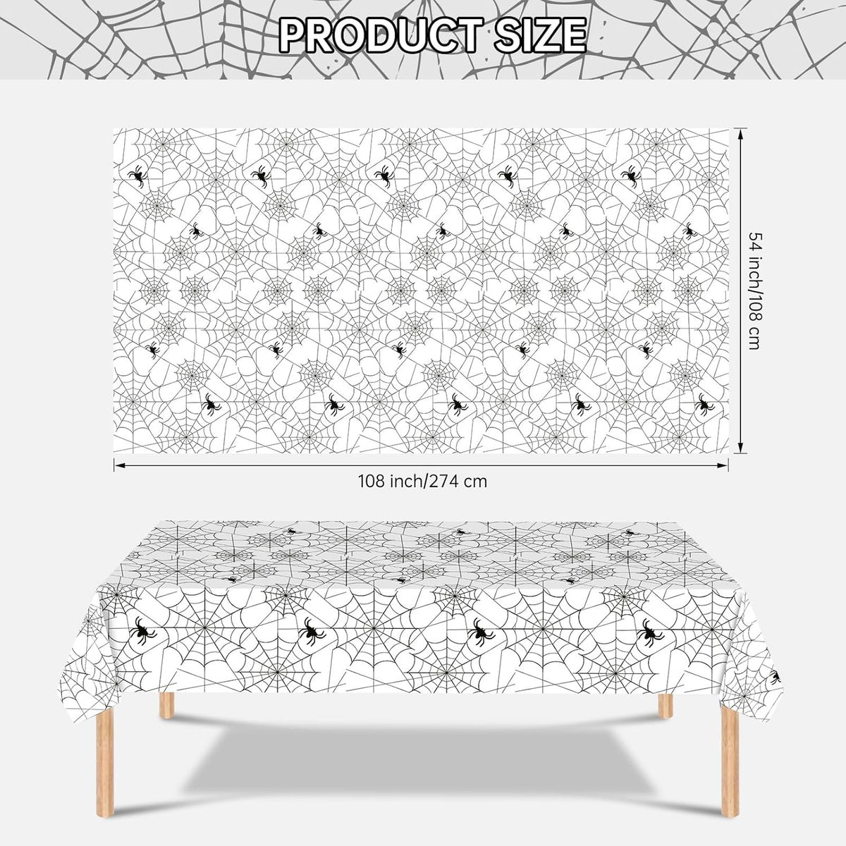 2 Pcs Halloween Tablecloth - Plastic Halloweens Spider Webs Table Cloth, White Disposable Rectangle Spiderweb Table Cover for Halloween Party Decorations Supplies Favors Tables Decor, 108 x 54 Inch