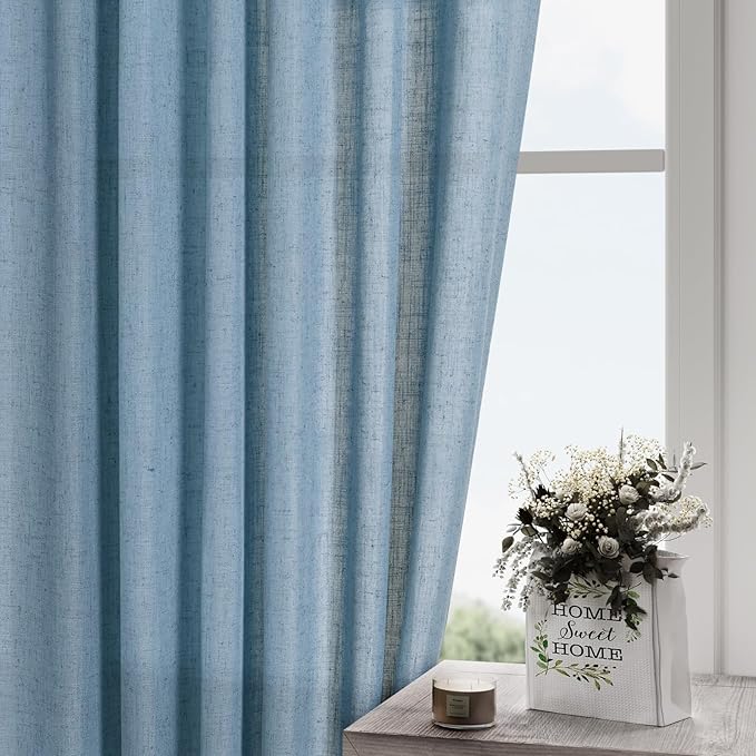 Blue Semi Sheer Linen Curtains 90 inch Length - Image 5