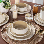 AmorArc Ceramic Dinnerware Sets, Handmade Reactive Glaze Stoneware Plates and Bowls Sets,Highly Chip and Crack Resistant | Dishwasher & Microwave Safe Dishes Set, Service for 4 (12pc)