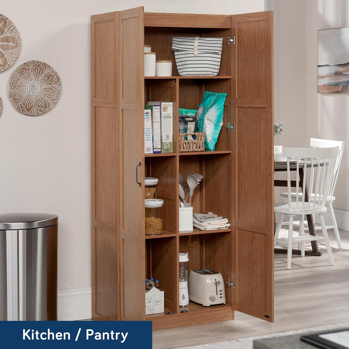 Sauder Select Storage Cabinet, Pantry Cabinet Kitchen Storage with Adjustable Shelves, Bathroom Storage Cabinet, in Highland Oak