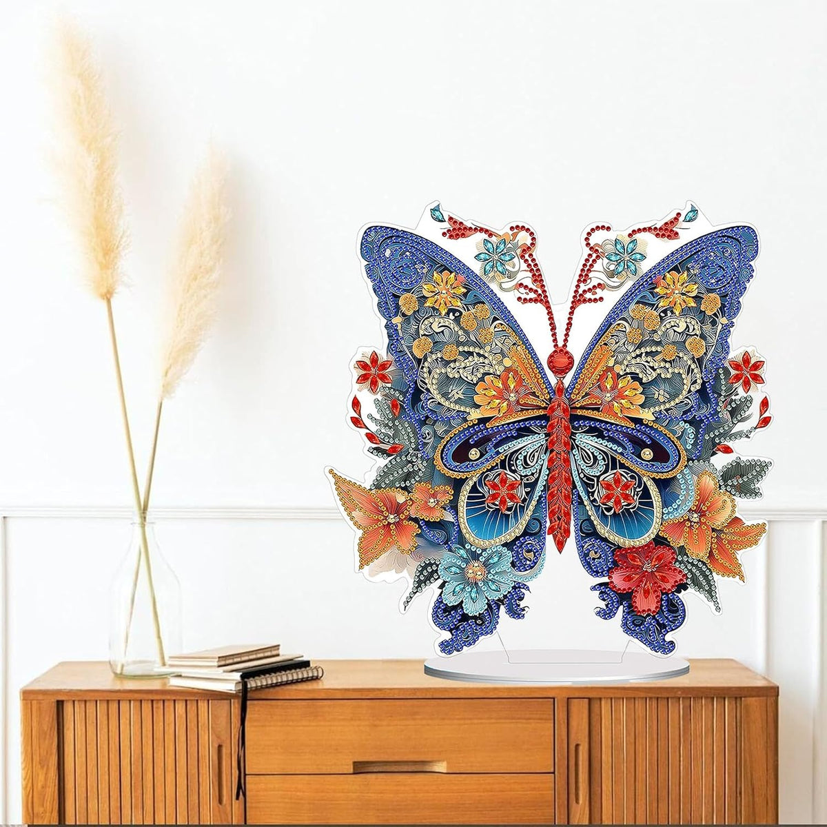 Diamond Painting Kits for Adults Beginners, 5D Full Drill Flowers and Butterfly Crystal Art Desktop Ornament, DIY Single Sided Home Office Desk Decor, Creative Craft Gift Set with Tools