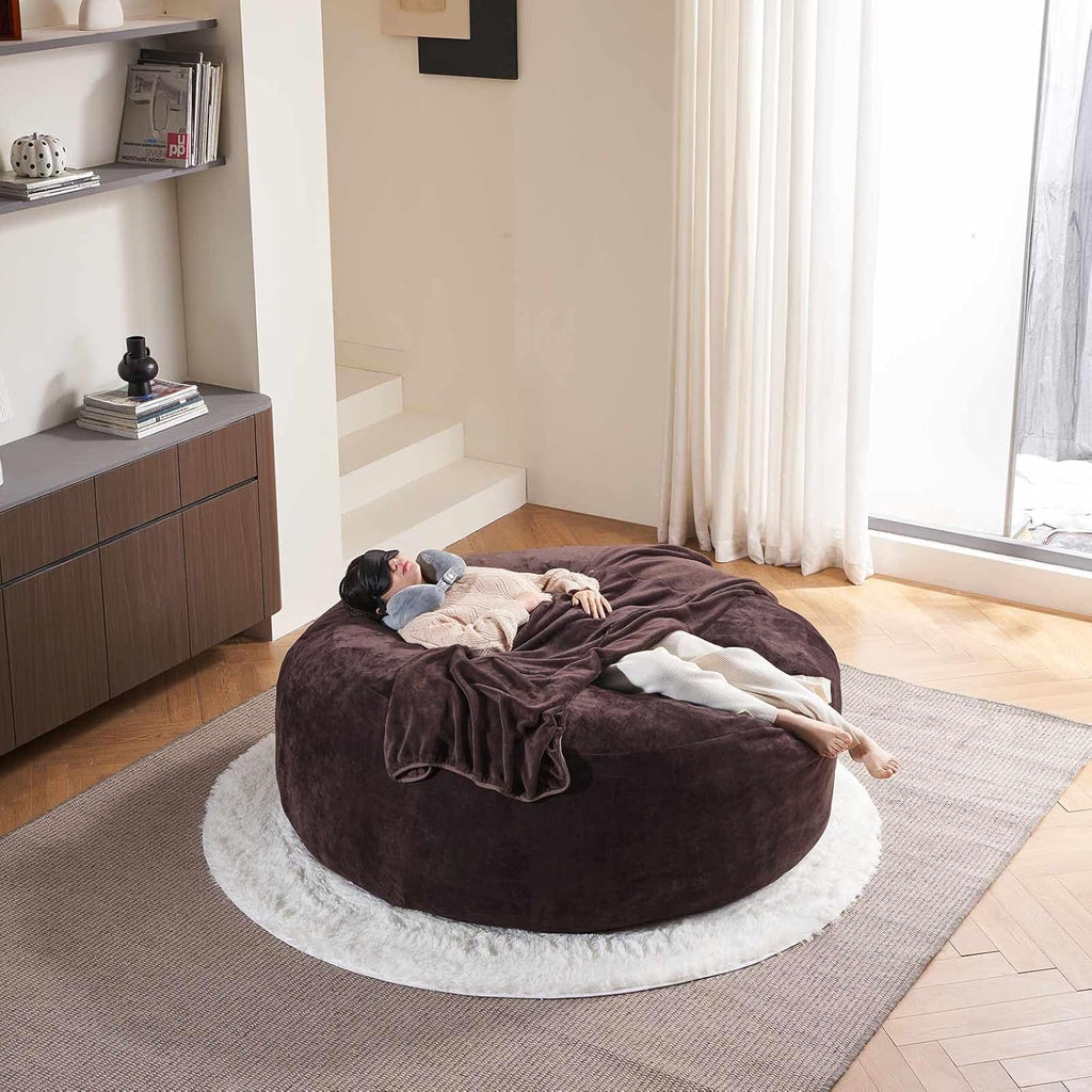 6FT,Oversized Bean Bag Chairs for Adults,Giant beanbag with Filler Included，Fluffy Memory Foam,Soft and Comfy Corduroy Fabric,Gaming Chairs Suitable for Living Room and Bedroom (Brown, 6 Foot)