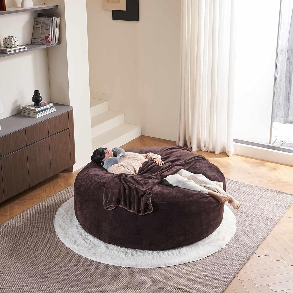6FT,Oversized Bean Bag Chairs for Adults,Giant beanbag with Filler Included，Fluffy Memory Foam,Soft and Comfy Corduroy Fabric,Gaming Chairs Suitable for Living Room and Bedroom (Brown, 6 Foot)