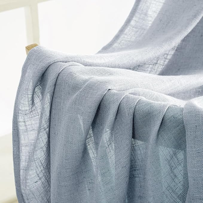 MIULEE Chambray Blue Linen Curtains 52x96 Inch Long - Image 6