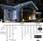 Icicle Christmas Lights Outdoor - 66ft 640 LED Icicle Lights for Outside 8 Modes with 120 Drops, Waterproof Plug in Fairy String Lights for Party Holiday Wedding Christmas Decoration, Cool White