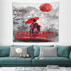 Japanese Red Geisha Tapestry Asian Cherry Blossom Red Sun Traditional Kimono Folk Tapestries Home Decor for Living Room Bedroom Apartment Farmhouse Dorm 60"x50"