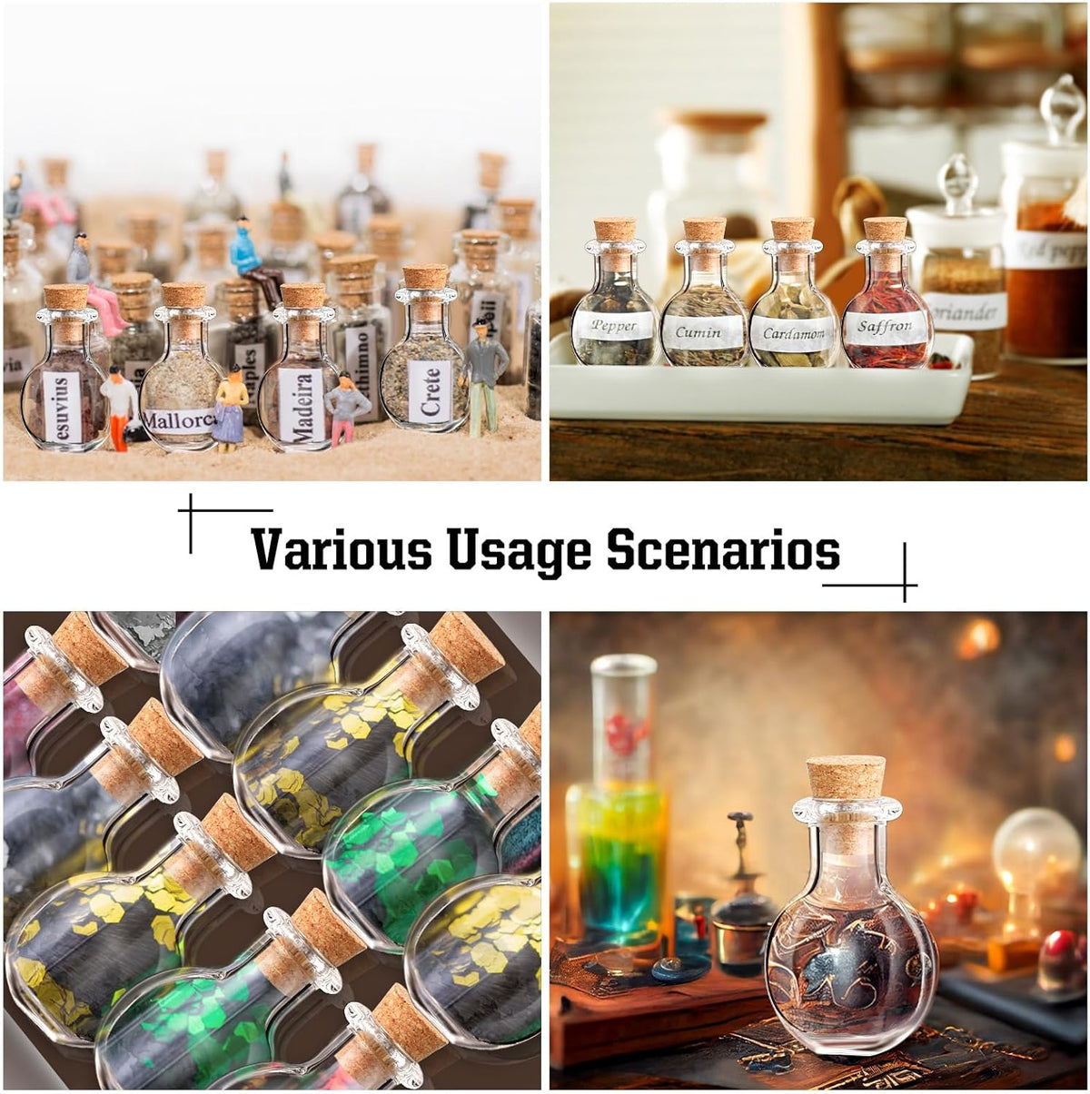 Zhehao 100 Pcs 2 ml Mini Glass Bottles Jars with Cork Stoppers Small Wishing Bottle Tiny Jars with Cork Mini Potion Bottles Clear Drifting Bottle for Wedding Birthday Party DIY Crafts Supplies