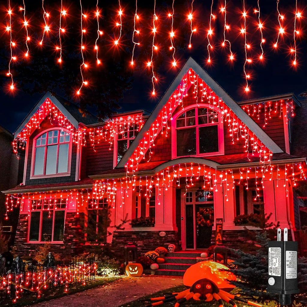 Icicle Lights for Outside, 66ft 640 LED Icicle Christmas Lights Outdoor with 120 Drops 8 Modes, Waterproof Red Christmas Light for House Plug in for Indoor Party Holiday Halloween Decorations