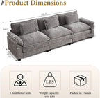 URRED Modular Sectional Sofa Comfy Cloud Couch, Modern Chenille Sofa Sleeper Deep Seat Couches with Ottoman/Pillows for Living Room (Gray, 117'')