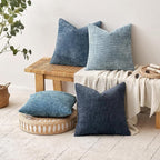 MIULEE Soft Decorative Chenille Euro Pillow Covers Blue Series 26x26 | Pack of 4 - Image 3