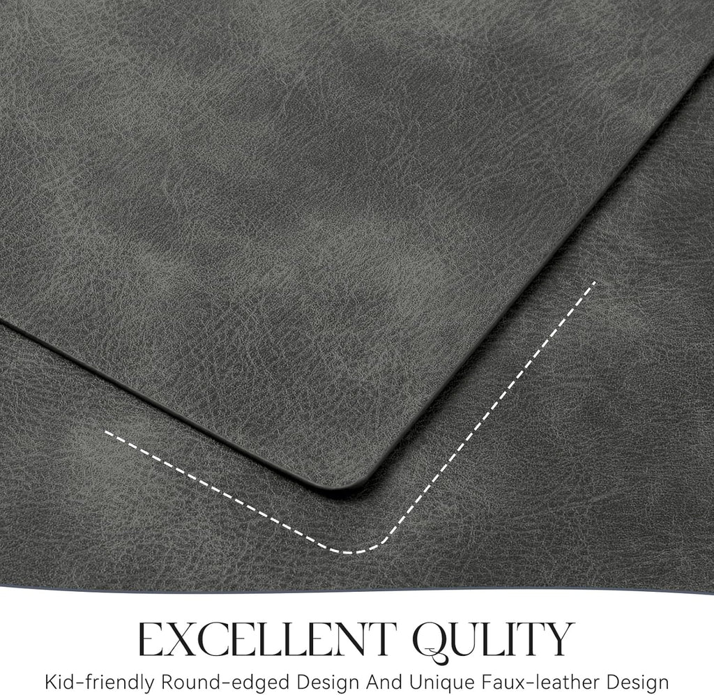 MOSAYT Vinyl Placemats Set of 4-12 X 17 Inch - Faux Leather 100% Waterproof Oil-Proof Wipeable PU Place Mats, Heat Resistant Reversible Table Mats for Kitchen, Dining, Outdoor (Dark Grey)