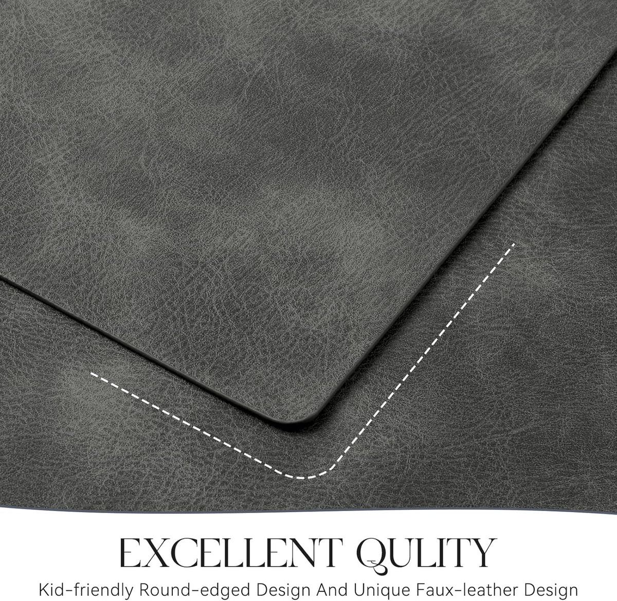 MOSAYT Vinyl Placemats Set of 4-12 X 17 Inch - Faux Leather 100% Waterproof Oil-Proof Wipeable PU Place Mats, Heat Resistant Reversible Table Mats for Kitchen, Dining, Outdoor (Dark Grey)