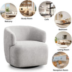 Swivel Accent Chair, Chenille Barrel Chair for Living Room, Cozy Round Boucle Arm Chair, Metal Base for Club Nursery Bedroom, Light Grey