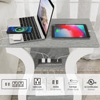 End Tables Living Room Set of 2,Grey End Table with Charging Station,Grey Side Table, Nightstand for Bedroom, 3 Tier End Table with Storage Shelf for Living Room
